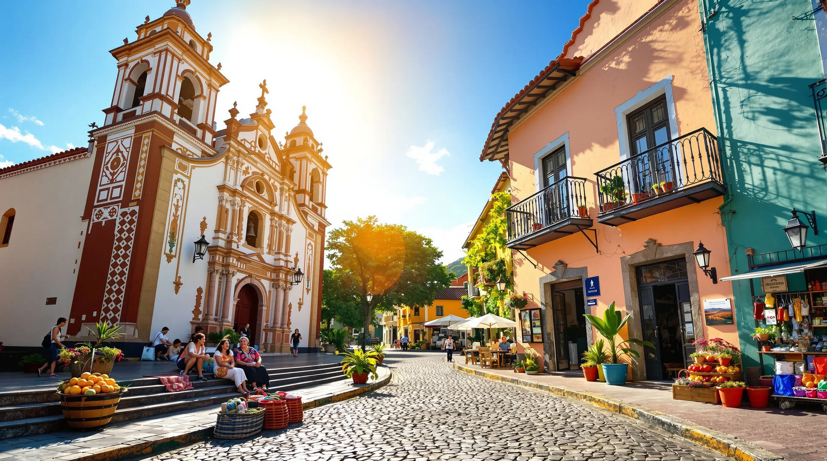 a hidden colonial town in Mexico with colorful architecture and local residents.